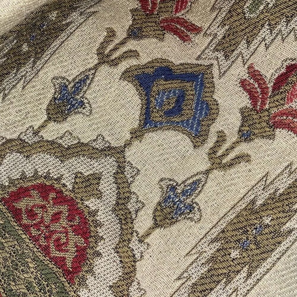 Pair of Stunning Tapestry Curtains Vintage Rug-Print Drapes 104 Long Tan Red 2 - Picture 3 of 6